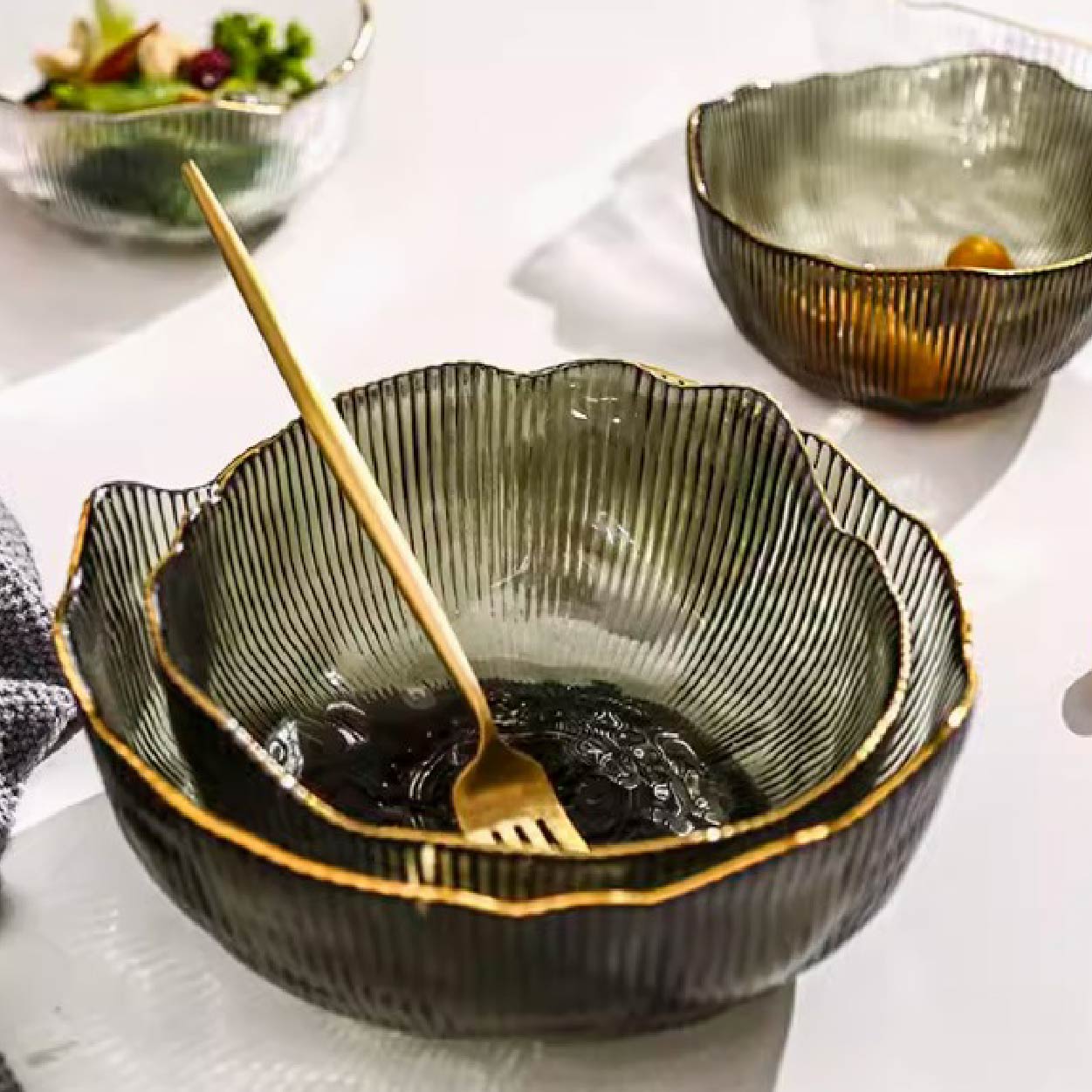 豎紋不規則金邊碗 | 2色 | 13~20 cm 玻璃 碗 - 好生活實驗所