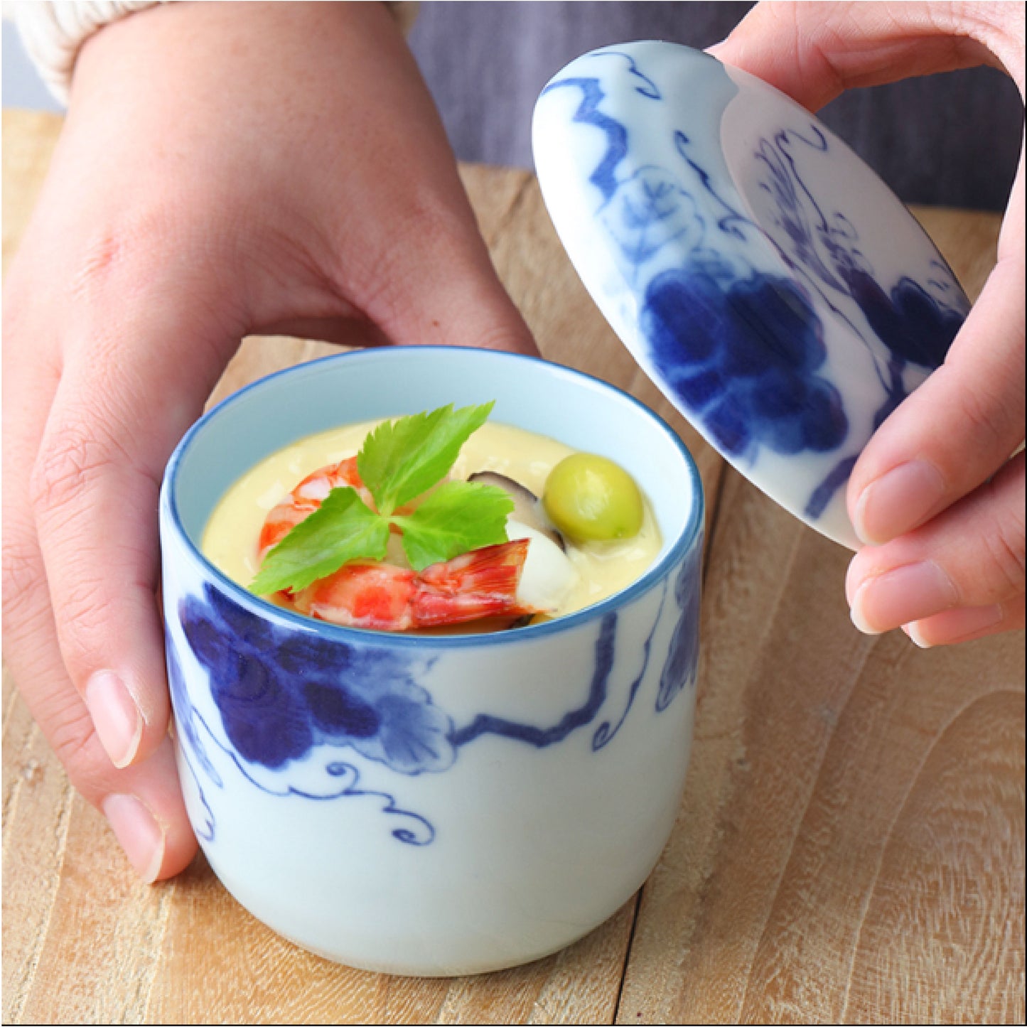 美濃燒茶碗蒸碗 | 藍染葡萄 | 口徑7.5 cm 陶瓷 小碗