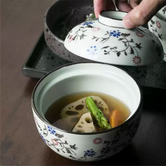 手繪茶碗蒸碗 | 白底手繪 | 口徑10 cm 陶瓷 小碗