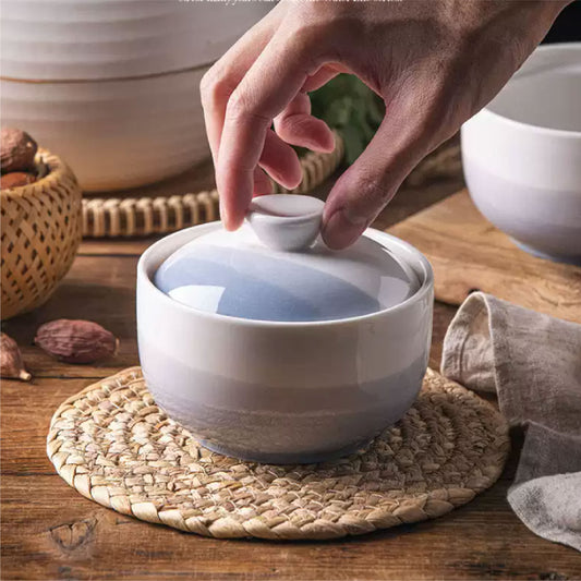 亮釉手繪漸層蓋碗 | 海天 | 口徑11.5 cm 陶瓷 小碗