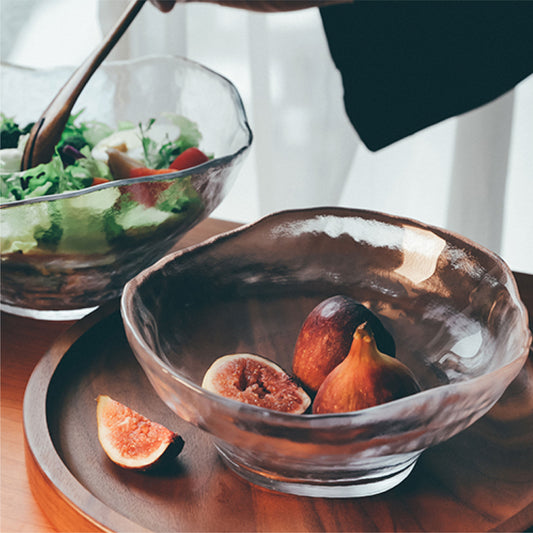手作水霧紋理沙拉碗 | 透明 | 19.5 cm 玻璃 大碗