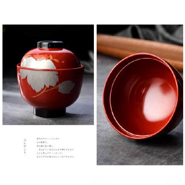 日式吸物蓋碗 | 銀葉水仙紅 | 口徑9.5 cm 食品級ABS 小碗 - 好生活實驗所