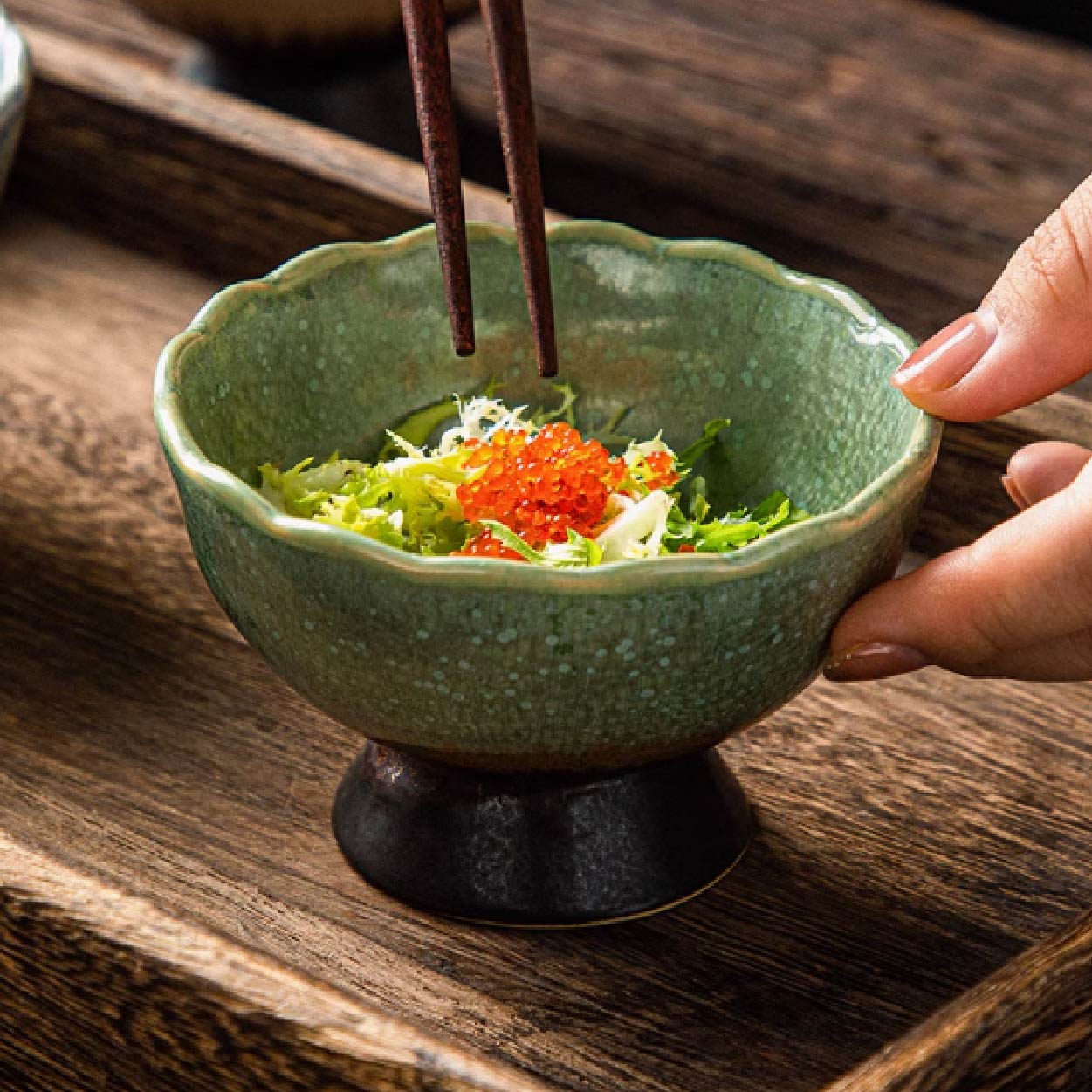 日式復古高腳蓮花圓缽 | 2色 | 10cm 陶瓷 高腳碗