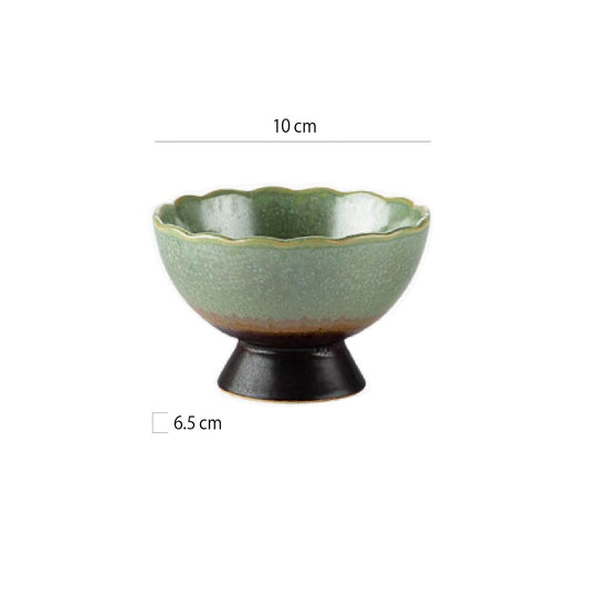 日式復古高腳蓮花圓缽 | 2色 | 10cm 陶瓷 高腳碗