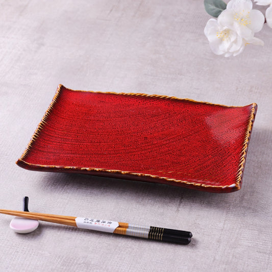 10吋日式窯變刷紅長方陶瓷盤 | 窯變紅 | 長26.5 cm 陶瓷 長方盤