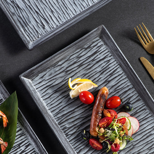 陶瓷樹紋長方淺盤 | 深灰 | 長 25.5~34 cm 陶瓷 長方淺盤