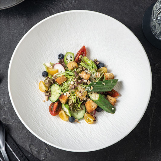 純色石紋盤 | 杏白 | 20~30 cm 陶瓷 深圓盤