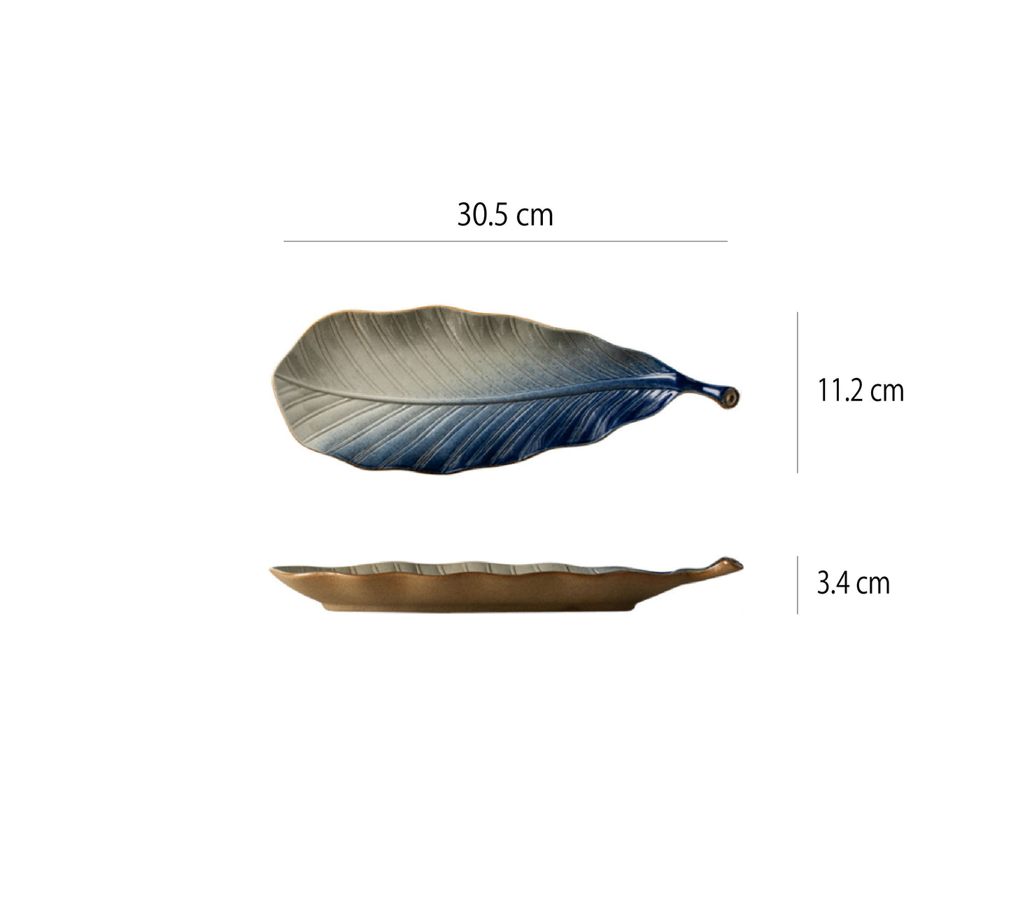 窯變釉樹葉造型盤 | 窯變藍 | 30.5 cm 陶瓷 大長盤 - 好生活實驗所