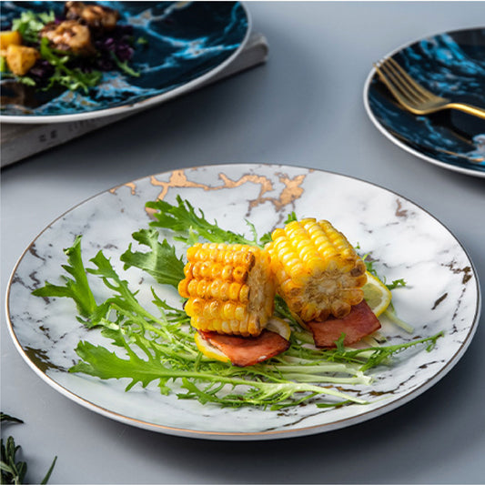 金邊大理石紋盤 | 淺白 | 20.5 cm 陶瓷 中淺盤