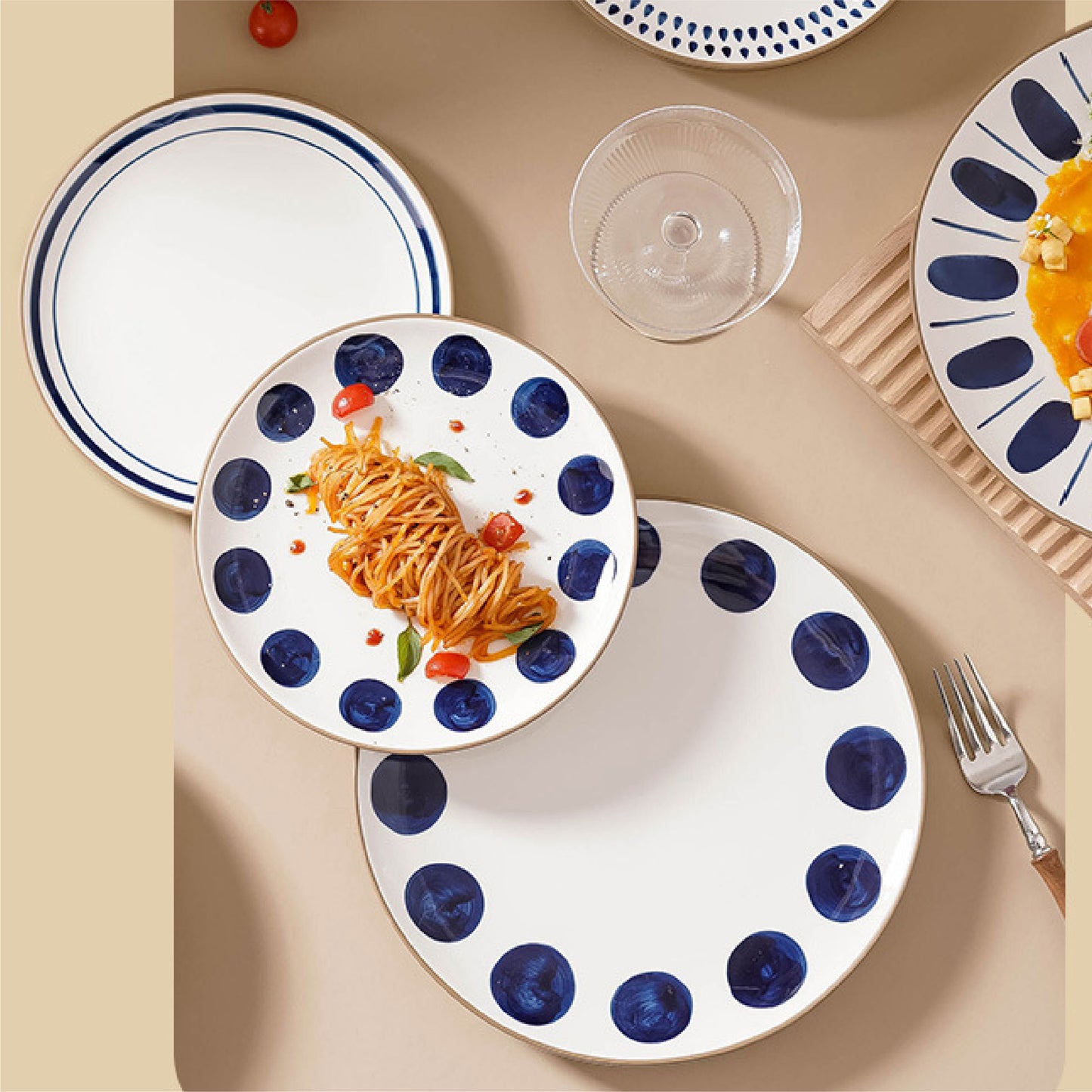 手繪盤 | 藍葉 | 直徑 20.3 cm 陶瓷 中圓淺盤