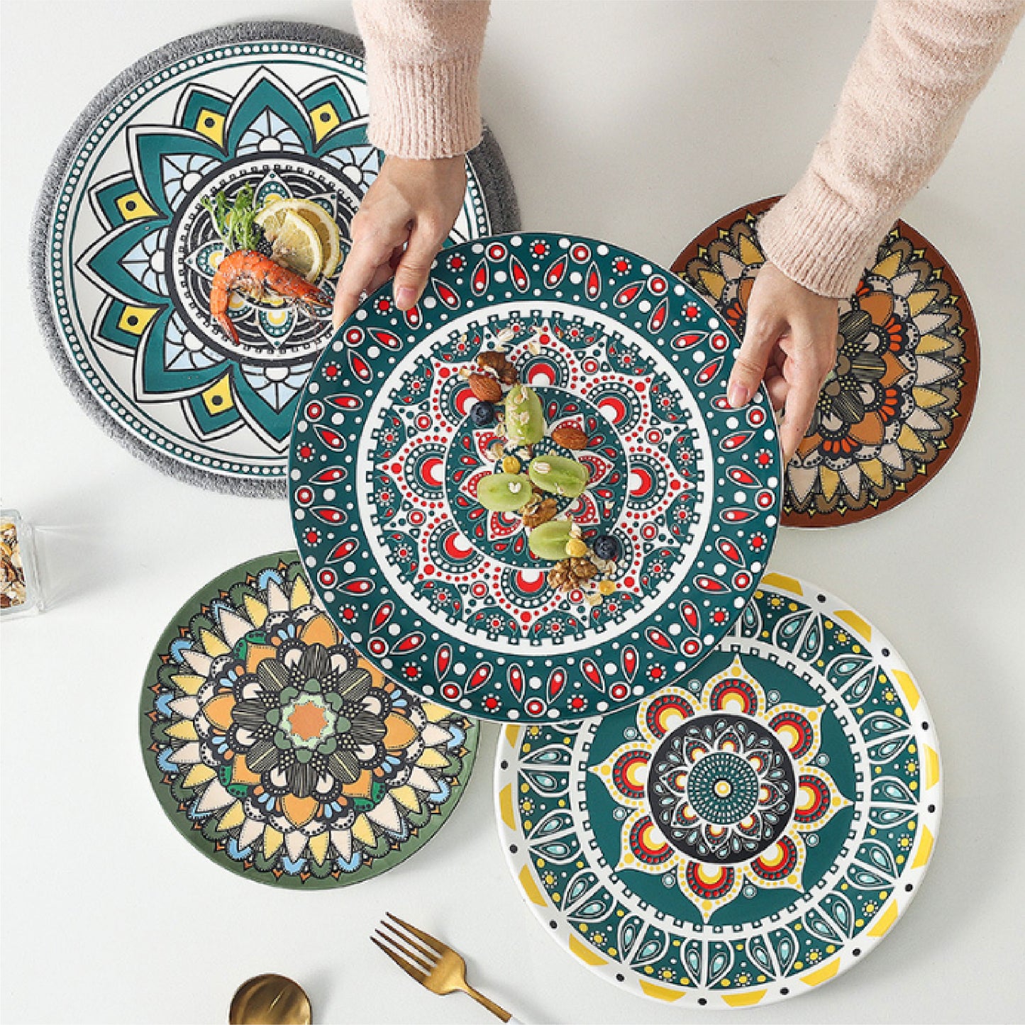 波希米亞花盤 | 淺藍圈 | 直徑23 cm 陶瓷 中淺盤