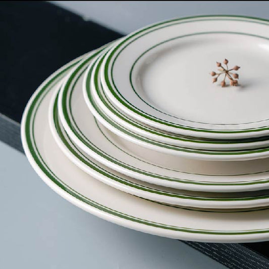 美國TUXTON綠線系列 | 白 | 直徑 18~30 cm 陶瓷 圓平盤