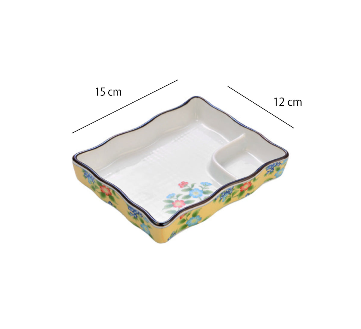 日式醬料分隔盤 | 黃彩花卉 | 長15 cm 陶瓷 小長方盤 - 好生活實驗所