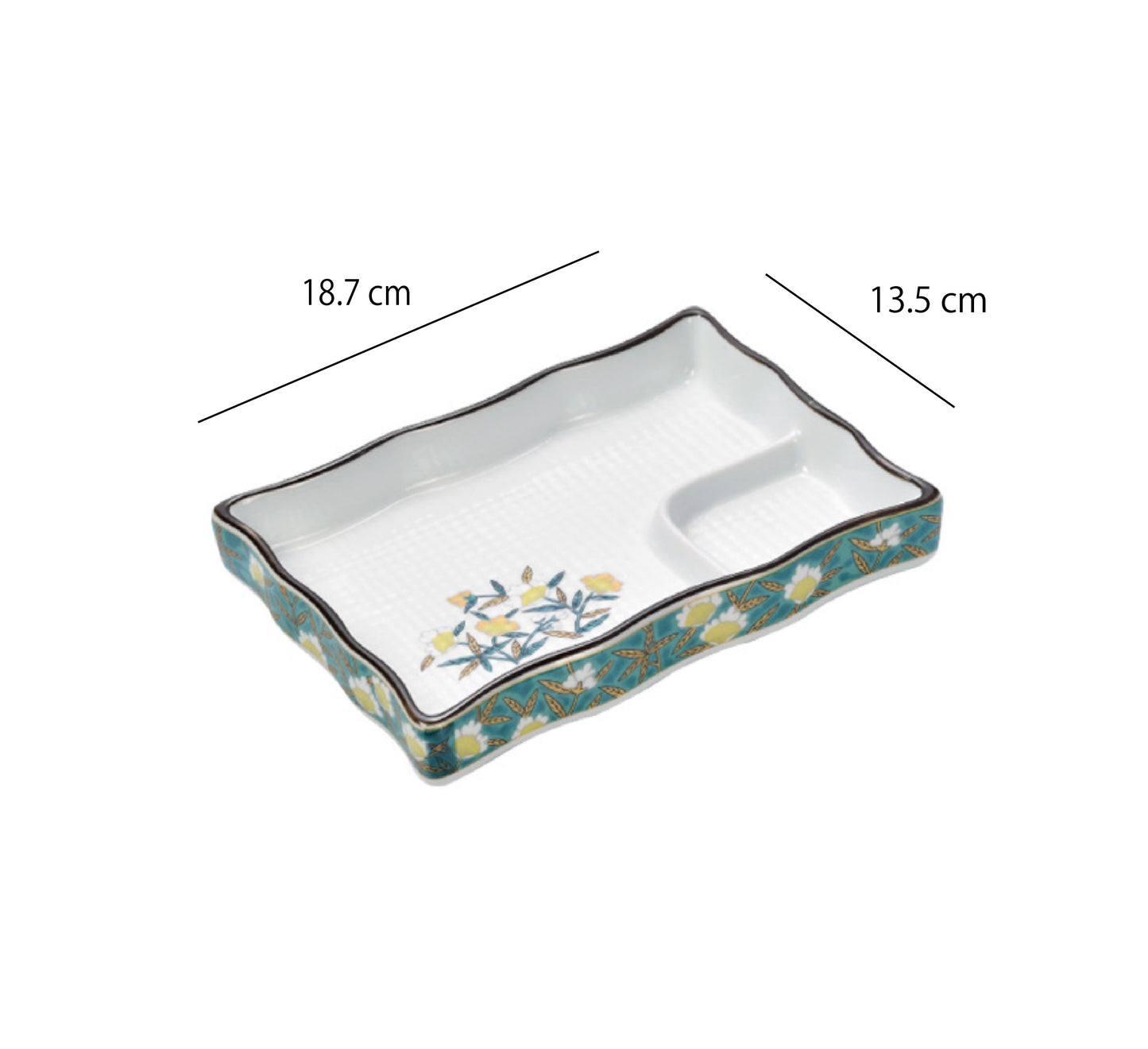 日式醬料分隔盤 | 綠彩山茶 | 長15~18.7 cm 陶瓷 長方盤