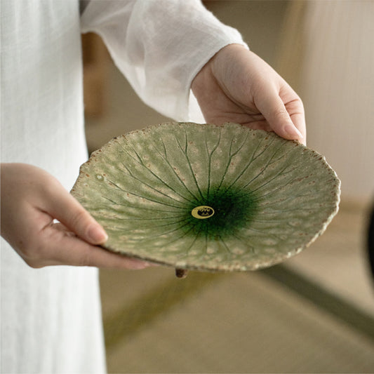 日本製信樂燒粗陶盤 | 冰裂釉荷葉 | 直徑19.5~29.5 cm 盤