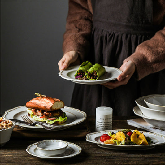 復古浮雕尼羅盤 | 白 | 直徑 23~30 cm 陶瓷 橢圓盤