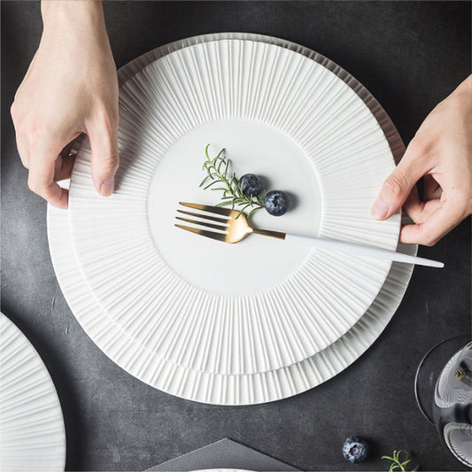 簡約豎紋盤 | 白 | 直徑 27.5~31.5 cm 陶瓷 淺盤