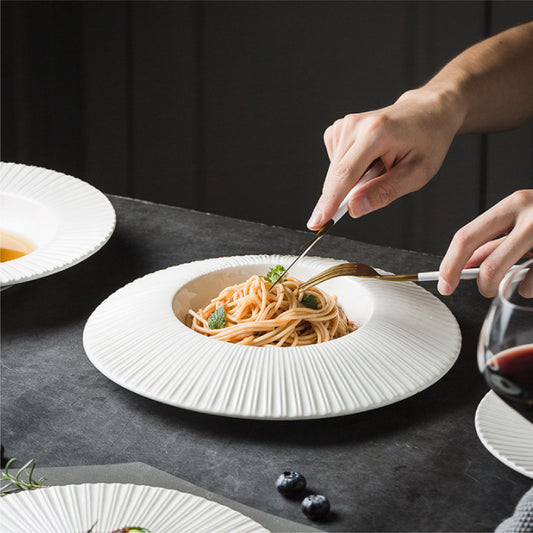 簡約豎紋盤 | 白 | 直徑 28 cm 陶瓷 窩盤