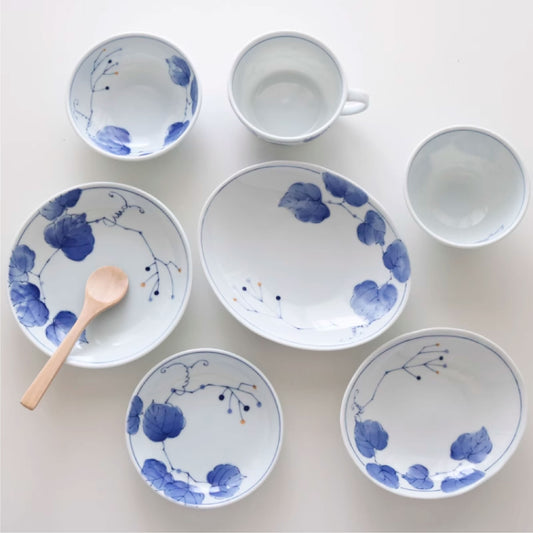 葡萄藤藍染系列 | 藍染白盤 | 直徑 13.5~20 cm 陶瓷 淺盤