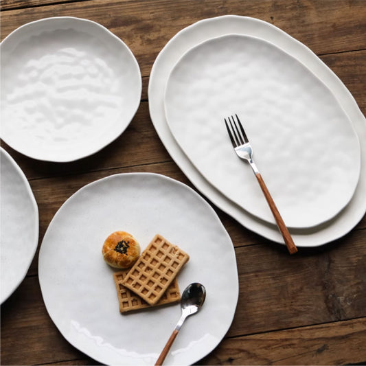 不規則手捏餐盤 | 白 | 直徑36 cm 陶瓷 大盤