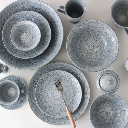 鬱金香浮雕系列 | 霧霾藍 | 口徑22 cm 陶瓷 大碗