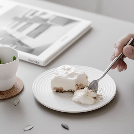 條紋磨砂點心碟 | 白 | 直徑 16 cm 陶瓷 圓盤