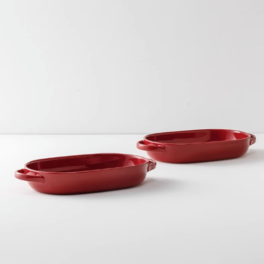 烈陽紅橢圓烤盤 | 紅 | 直徑33.5 cm 陶瓷 橢圓烤盤