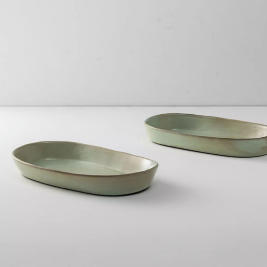 水生之靈復古盤 | 白 | 直徑32.5 cm 陶瓷 橢圓盤