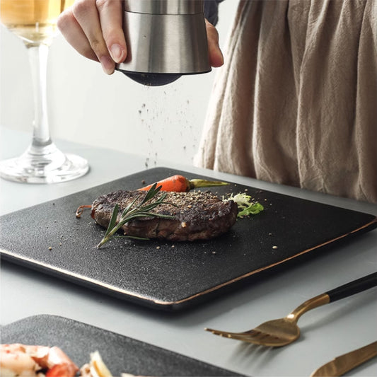 金邊岩板陶瓷方盤 | 黑 | 30 cm 陶瓷 方形盤