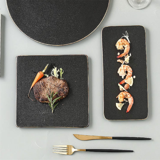 金邊岩板陶瓷長盤 | 黑 | 30~35.2 cm 陶瓷 長方盤