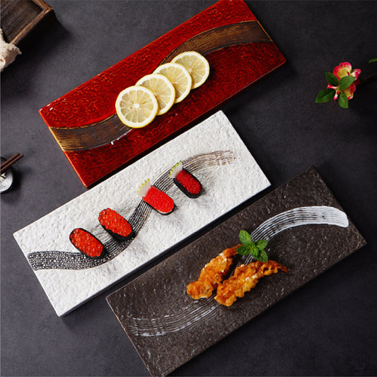 筆刷紋岩石紋路長寬盤 | 3色 | 35.2 cm 陶瓷 長條盤