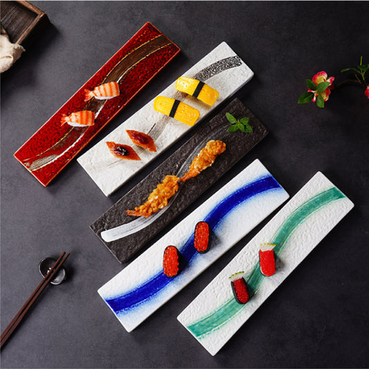 筆刷紋岩石紋路長窄盤 | 3色 | 35.5 cm 陶瓷 長條盤