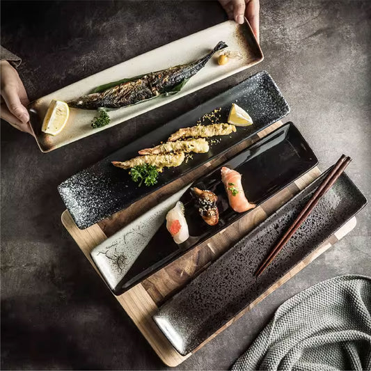 古樸窯變釉面陶瓷長盤 | 8色 | 38 cm 陶瓷 長條盤