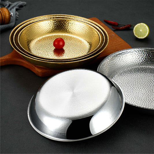 捶紋不鏽鋼盤 | 銀 | 直徑20~30 cm 不鏽鋼 圓深盤