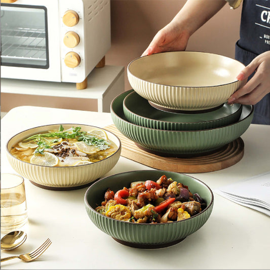 手感豎紋陶瓷圓盤 | 2色 | 直徑23.3~31 cm 陶瓷 深盤