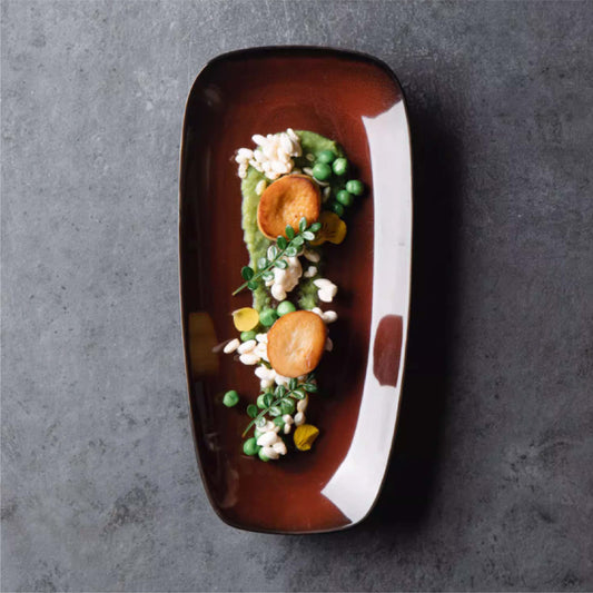 絳紅復古船槳盤 | 絳紅 | 長24.5~26 cm 陶瓷 長方盤