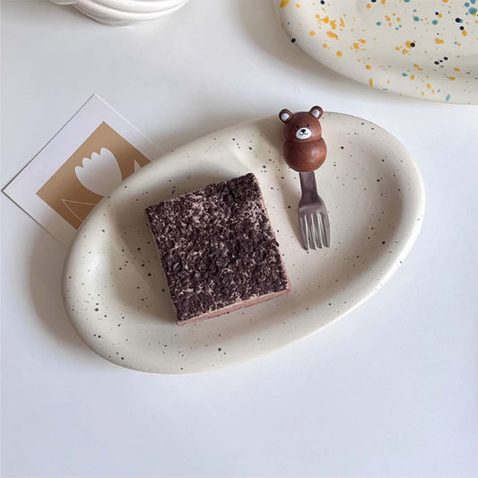 點點潑墨創意圓盤 | 白黑 | 長25 cm 陶瓷 橢圓盤