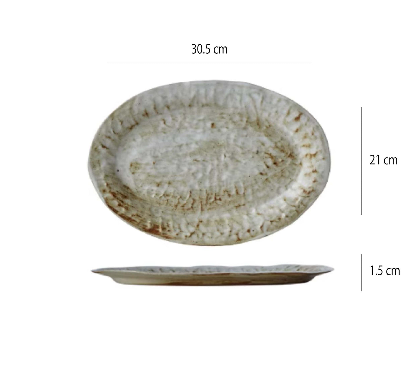 不完美系列手工粗陶盤 | 灰白 | 長26~30.5 cm 陶瓷 橢圓盤