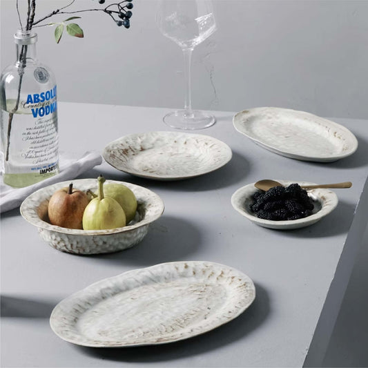 不完美系列手工粗陶盤 | 灰白 | 長26~30.5 cm 陶瓷 橢圓盤