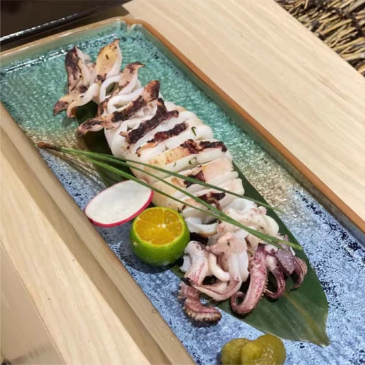 鑽石淺灘結晶釉長盤 | 藍黃綠 | 長27~33 cm 陶瓷 長方平盤