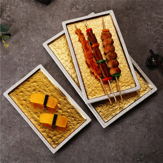 鍍金石紋盤 | 金 | 長28~34 cm 陶瓷 正方/長方平盤