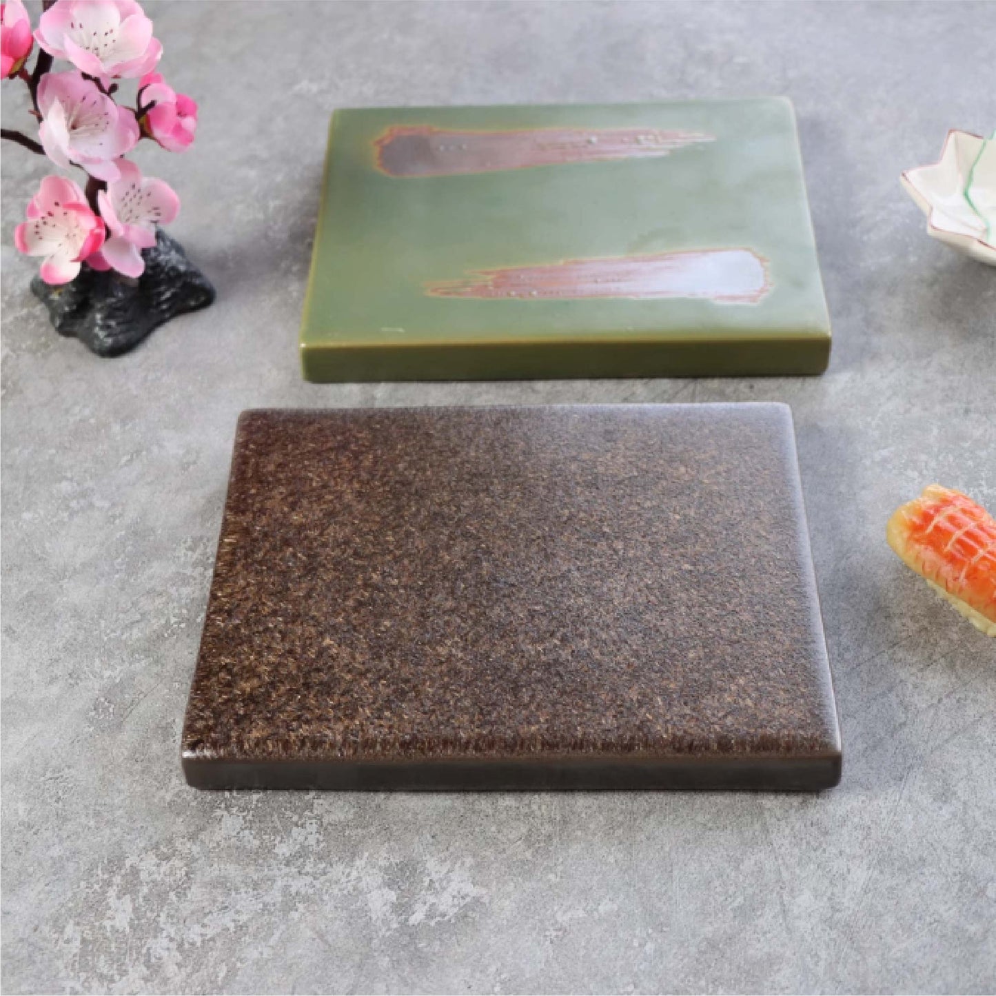 古樸長方磚形盤 | 棕綠 | 長18.5 cm 陶瓷 長方平盤 - 好生活實驗所