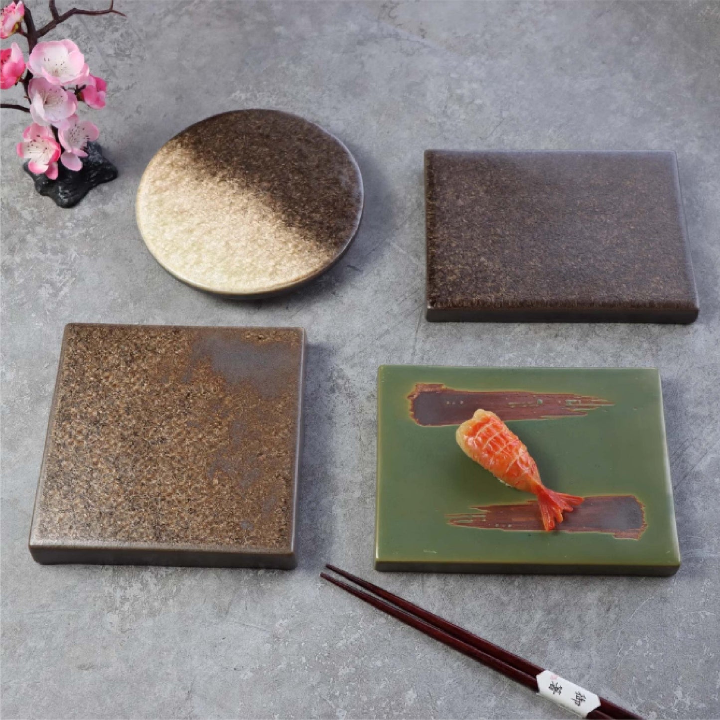 古樸長方磚形盤 | 棕綠 | 長18.5 cm 陶瓷 長方平盤 - 好生活實驗所