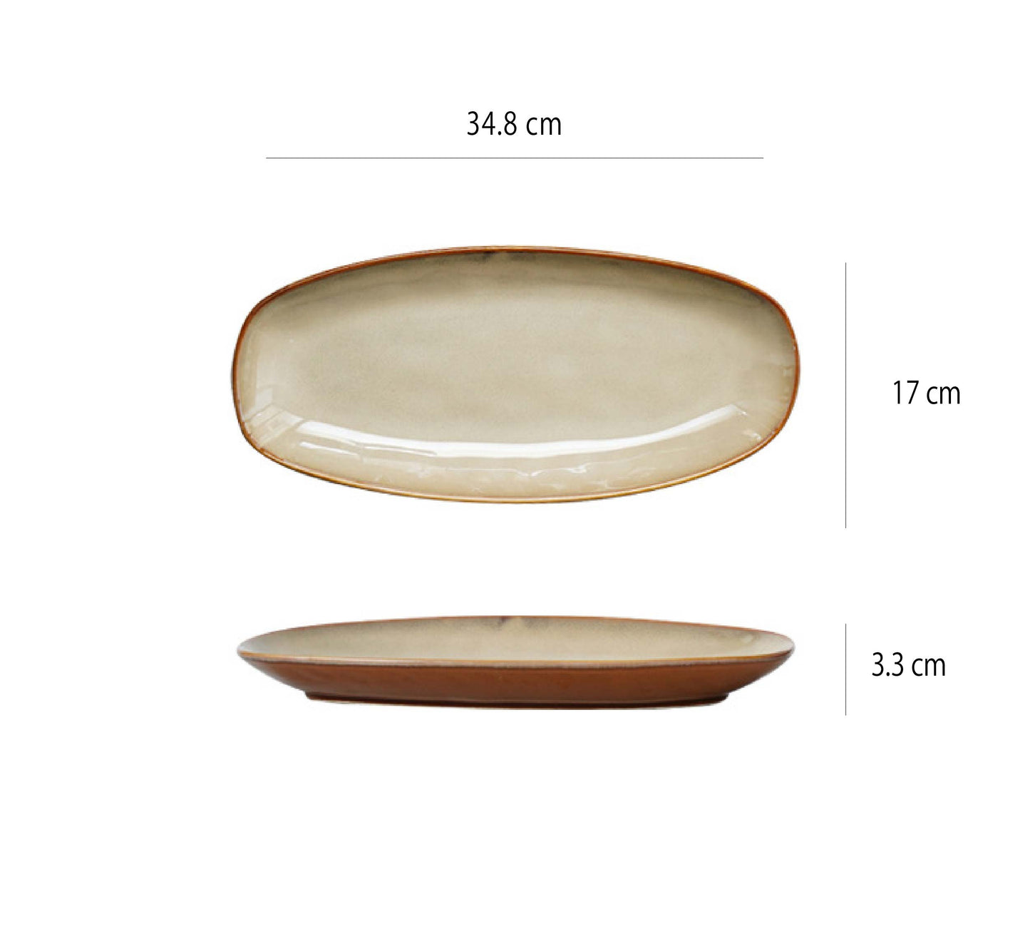 窯變古樸橢圓盤 | 棕 | L28.2~L34.8 cm 陶瓷 橢圓盤