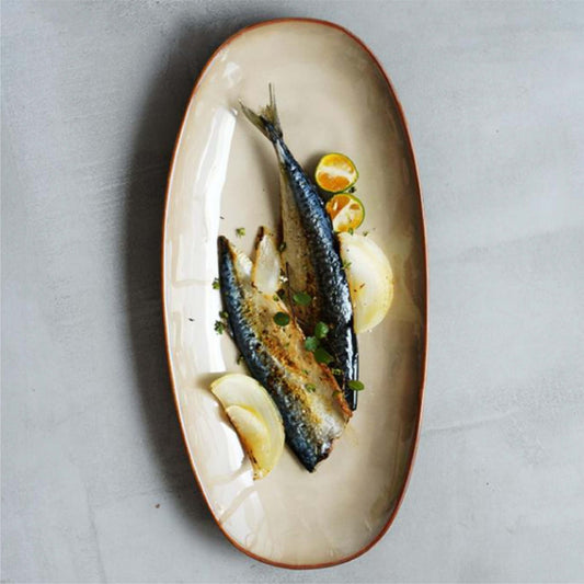 窯變古樸橢圓盤 | 棕 | L28.2~L34.8 cm 陶瓷 橢圓盤