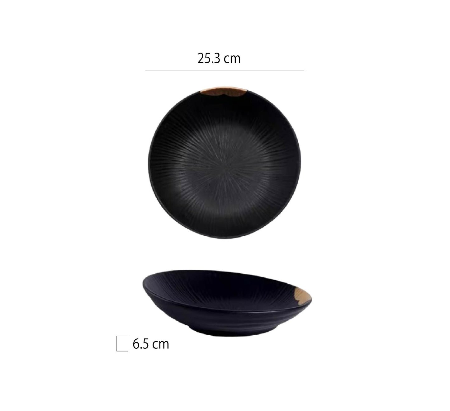 點金放射紋斜口盤 | 黑 | 直徑22~25.3 cm 陶瓷 斜口盤