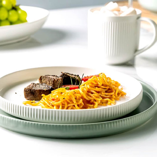 亮面豎紋立邊盤 | 2色 | 25cm 陶瓷 圓平盤