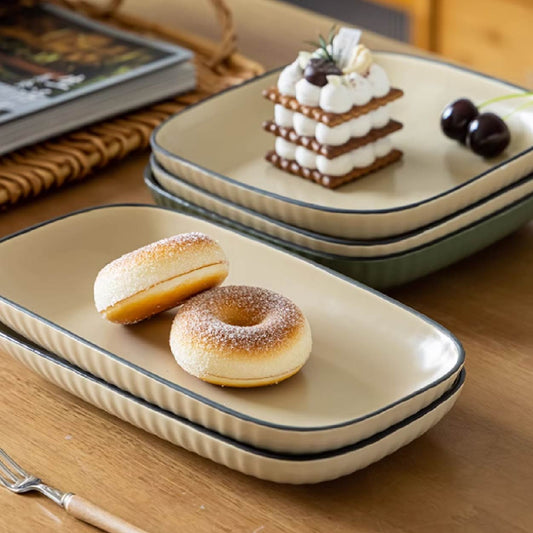 現代豎紋方圓盤 | 米色 | 25.7cm 陶瓷 長方盤