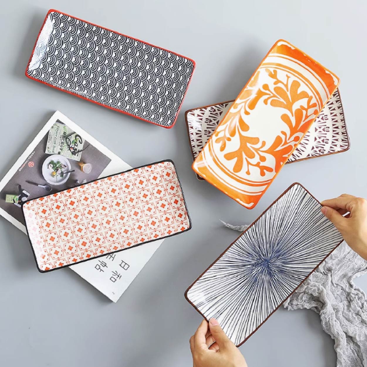 日式印彩長方盤 | 6款 | 25cm 陶瓷 長方盤