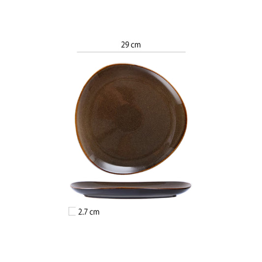 11.4吋窯變三角圓淺盤 | 咖色 | 長29 cm 陶瓷 不規則盤